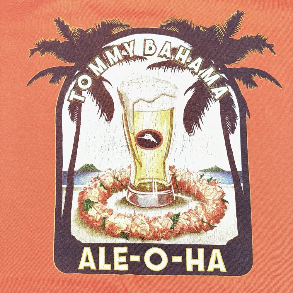 Tommy Bahama Ale-O-Ha Marlin Logo Graphic Print Orange Crew T-Shirt Men's XL